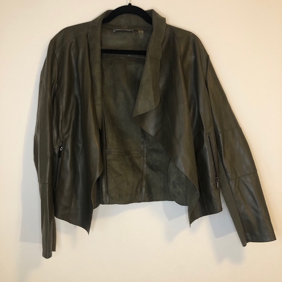 Bagatelle Faux Leather Drap Jacket Olive M - Picture 2 of 4